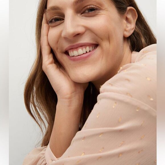 Mango nude pink Metallic details dress size small - Picture 4 of 15